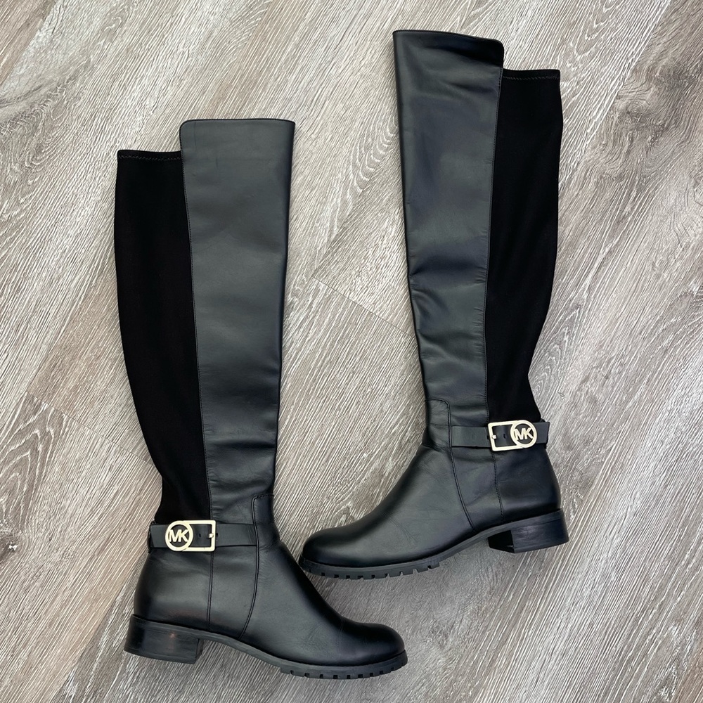 Michael Kors Knee High Black Leather Riding Boots Size 7.5